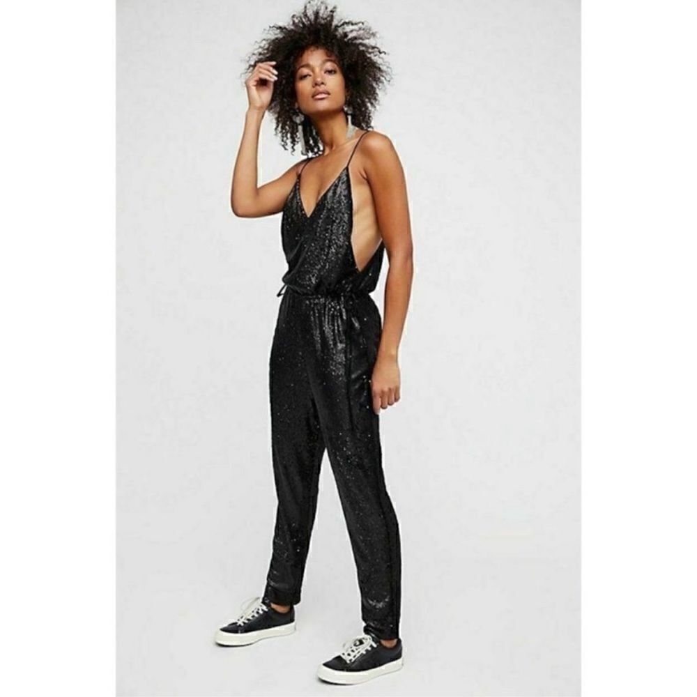 NEW Free People Black Sequins Jumpsuit.Size XS